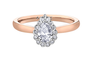 Anillo con halo de diamantes en forma de pera de 0,62 quilates (hipoalergénico) en oro rosa de 18 quilates y aleación de paladio