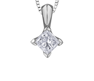 18K White Gold & Palladium Alloy(hypoallergenic) 0.20cttw Canadian Princess Diamond Pendant