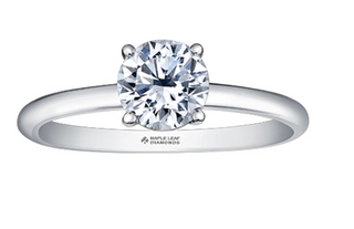 Diamond ring with 'Maple Leaf Diamonds' branding on a white background
