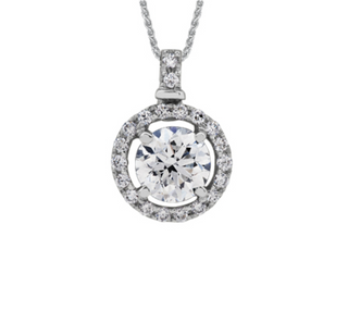 18K White Gold & Palladium Alloy(hypoallergenic) 0.40-0.60cttw Canadian Diamond Halo Pendant