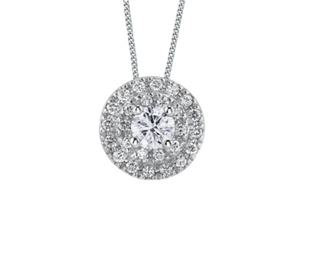 18K White Gold & Palladium Alloy(hypoallergenic) 0.50cttw Canadian Diamond Halo Pendant