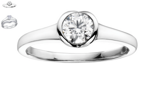 Silver ring with a diamond on a white background