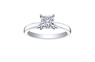 Diamond ring with a square-cut gemstone on a white background