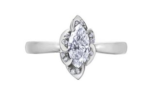 18K White Gold Palladium Alloy (hypoallergenic) 0.56cttw Marquise Shape Canadian Diamond Engagement Ring