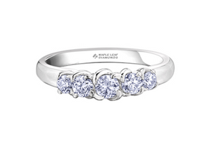 18K White Gold Palladium Alloy (hypoallergenic) 0.60cttw Round Brilliant 5 Stone Canadian Diamond Engagement Ring