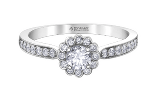 Anillo de oro blanco de 18 quilates/aleación de paladio (hipoalergénico) de 0,60 quilates con halo de diamantes brillantes redondos