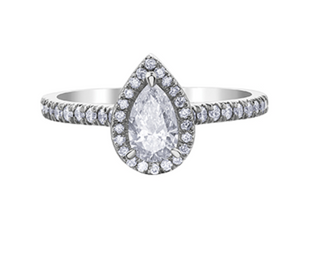 18K White Gold & Palladium Alloy (hypoallergenic) 0.75cttw Canadian Pear Shape Diamond Engagement Ring