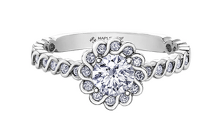 Anillo de oro blanco de 18 quilates/aleación de paladio (hipoalergénico) de 0,83 quilates con halo de diamantes brillantes redondos