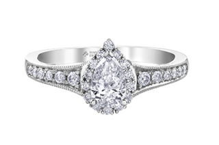 Anillo con halo de diamantes en forma de pera de 0,90 quilates (hipoalergénico) en oro blanco de 18 quilates y aleación de paladio