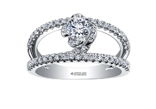Diamond ring with 'Maple Leaf Diamonds' branding on a white background