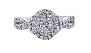 Anillo de diamantes con doble halo ovalado de 1,00 quilates en oro blanco de 18 quilates y aleación de paladio (hipoalergénico)