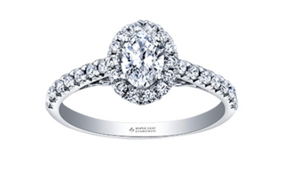 Anillo de diamantes con halo de forma ovalada de 1,00 quilates en oro blanco de 18 quilates y aleación de paladio (hipoalergénico)