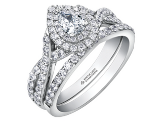 Anillo de diamantes con doble halo en forma de pera de 1,00 quilates (hipoalergénico) en oro blanco de 18 quilates y aleación de paladio