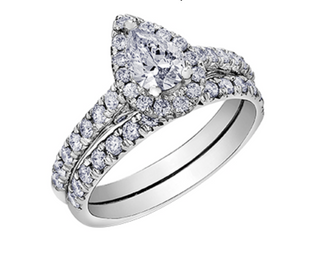 Anillo de diamantes con halo en forma de pera de 1,00 quilates (hipoalergénico) en oro blanco de 18 quilates y aleación de paladio