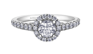 Anillo de oro blanco de 18 quilates/aleación de paladio (hipoalergénico) de 1,00 quilates con halo brillante redondo y diamante