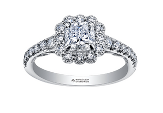 Anillo de diamantes con halo de flores en forma de cojín de 1,10-1,70 quilates en oro blanco de 18 quilates y aleación de paladio (hipoalergénico)