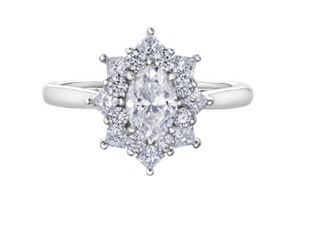 Anillo en racimo de diamantes con forma ovalada de oro blanco de 18 quilates y aleación de paladio (hipoalergénico) de 1,15 a 1,39 quilates
