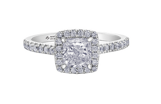 18K White Gold & Palladium Alloy (hypoallergenic) 1.31cttw Canadian Cushion Shape Diamond Engagement Ring