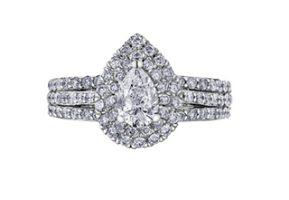18K White Gold & Palladium Alloy (hypoallergenic) 1.35cttw Canadian Pear Shape Diamond Engagement Ring