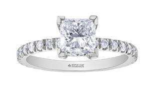 18K White Gold & Palladium Alloy (hypoallergenic)  1.36-2.00cttw  Canadian Princess Cut Diamond Engagement Ring