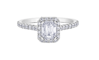 18K White Gold & Palladium Alloy (hypoallergenic) 1.47cttw Canadian Emerald Cut Diamond Engagement Ring