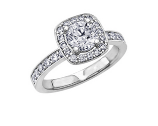 Silver ring with a diamond on a white background