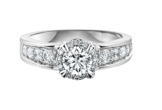 Anillo de diamantes con halo y canal engastados en oro blanco de 18 quilates y aleación de paladio (hipoalergénico)