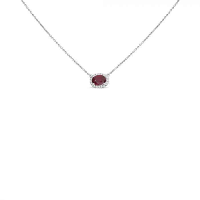 Necklace with a red gemstone pendant on a white background