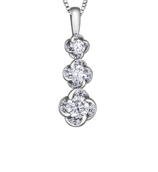 Silver necklace with a three-flower pendant on a white background