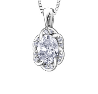 Silver pendant with a central gemstone on a white background