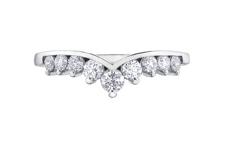 Silver ring with diamond stones on a white background