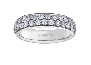 Diamond ring with 'Maple Leaf Diamonds' branding on a white background