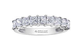 Diamond ring with 'Maple Leaf Diamonds' branding on a white background