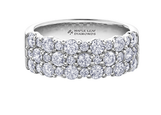 Silver ring with diamond accents on a white background, featuring 'Maple Leaf Diamonds' branding.