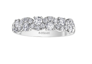 Diamond ring with 'Maple Leaf Diamonds' branding on a white background