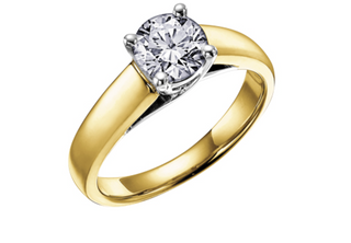 Gold ring with a diamond on a white background