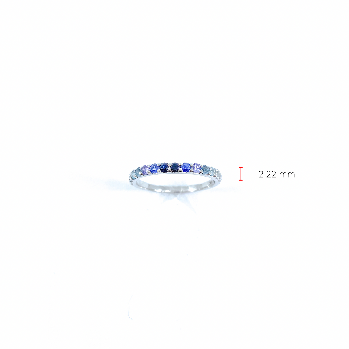 10K White Gold Genuine 2mm White Zircon, Aquamarine, Blue Zircon, Blue Topaz, Tanzanite, Ceylon Sapphire and Sapphire Gemstone Ring, size 6.5