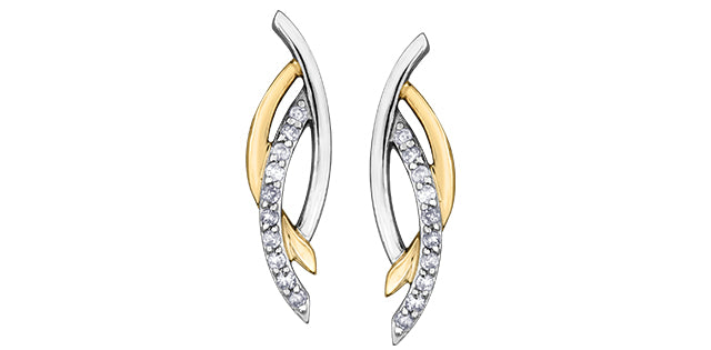 10K Yellow &amp; White Gold 0.10cttw Diamond Dangle Drop Earrings