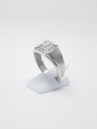 Anillo de diamantes canadienses de 0,30 quilates para caballero en oro blanco de 10 quilates, talla 10