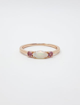 10K Rose Gold 7 x 3.25mm Opal and 2.5mm Pink Tourmaline Ring