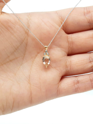 SEGUIMIENTO - Colgante de morganita y diamante de talla pera de 8x6 mm en oro rosa de 10 quilates, 18"