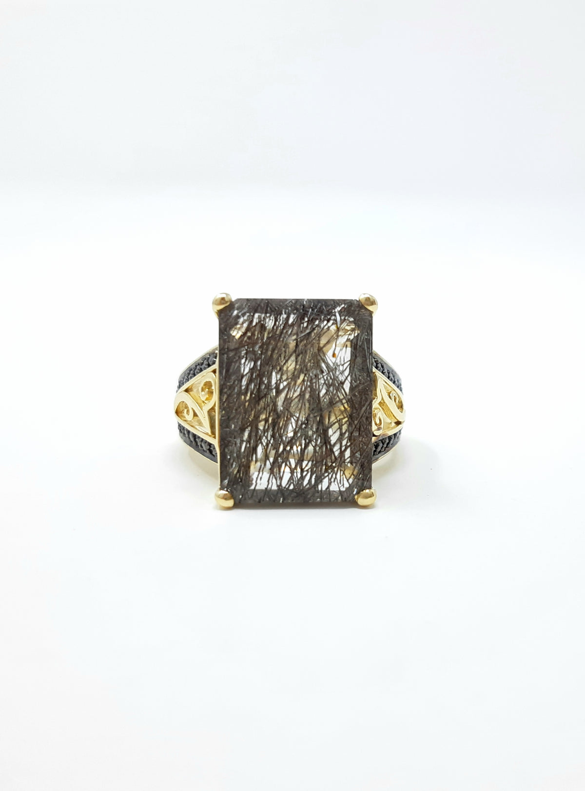 Tourmalinated Quartz and Black Diamond Ring