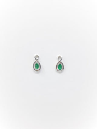 10K White Gold Oval Cut Emerald Stud Earrings