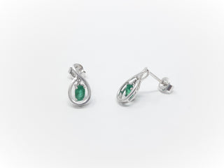 10K White Gold Oval Cut Emerald Stud Earrings