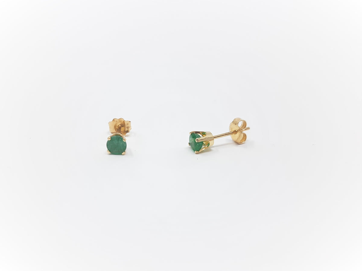 14K Yellow Gold Emerald Stud Earrings
