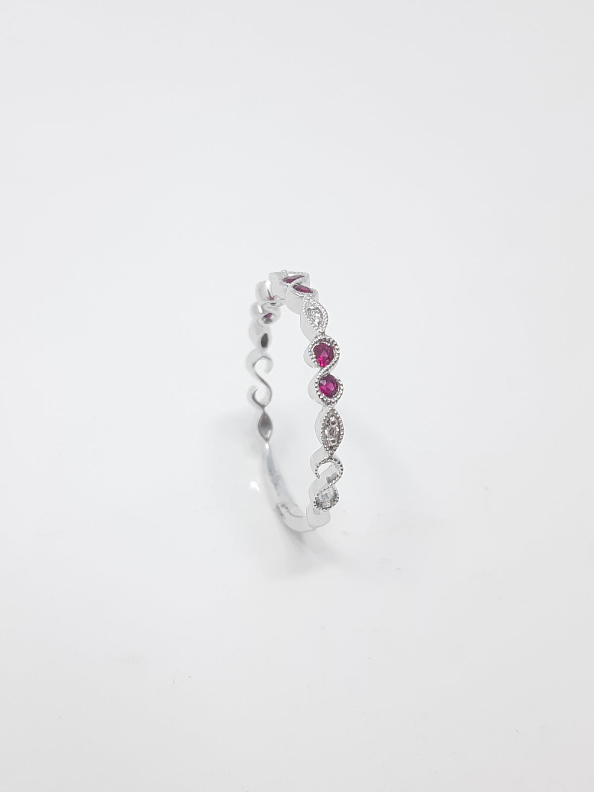 14K White Gold Ruby and Diamond Infinity Ring