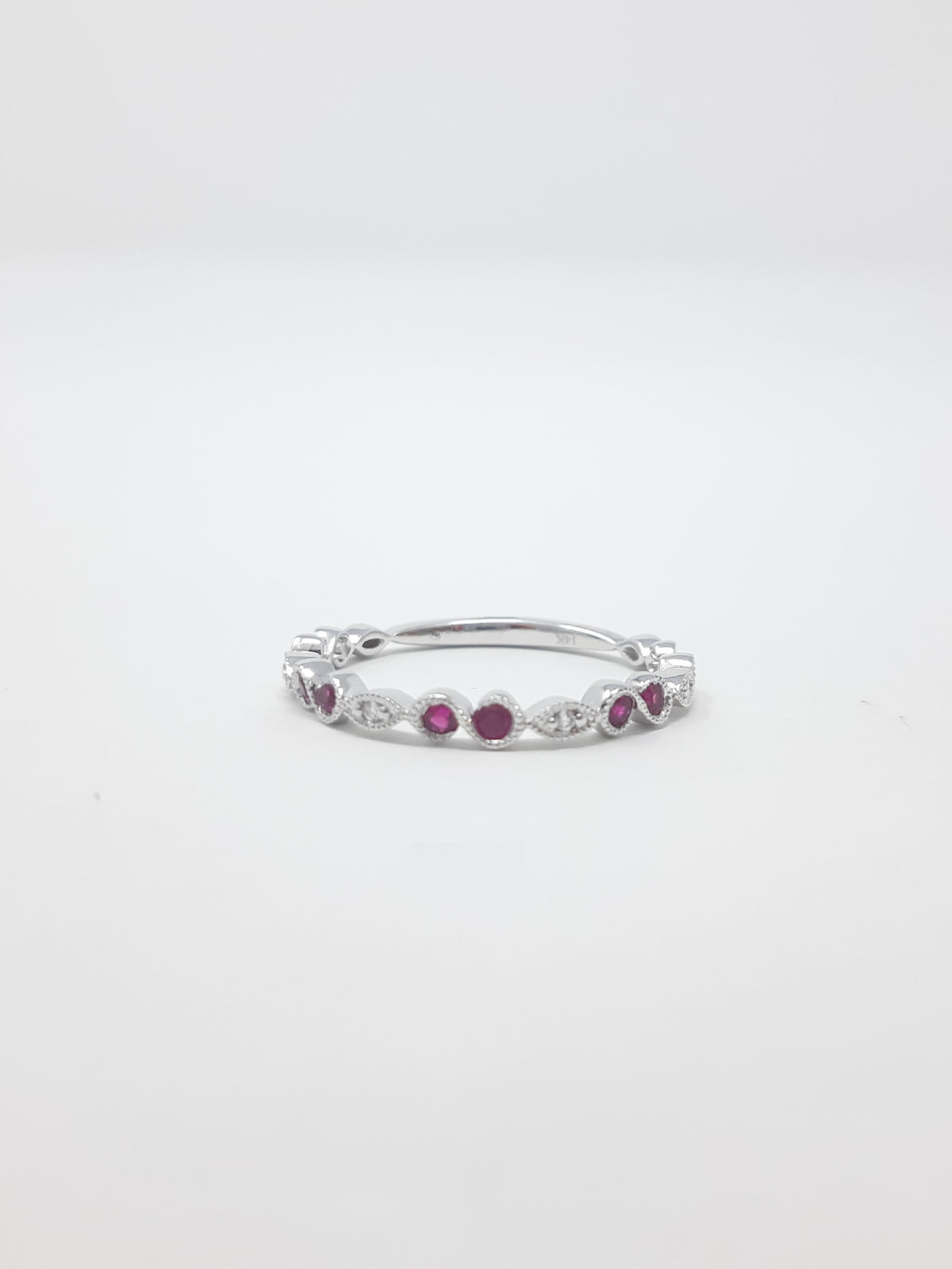 14K White Gold Ruby and Diamond Infinity Ring