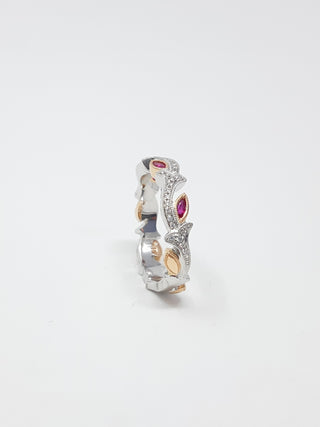Anillo de oro blanco y rosa de dos tonos de 14 quilates con rubí de 0,20 quilates y diamante de 0,07 quilates