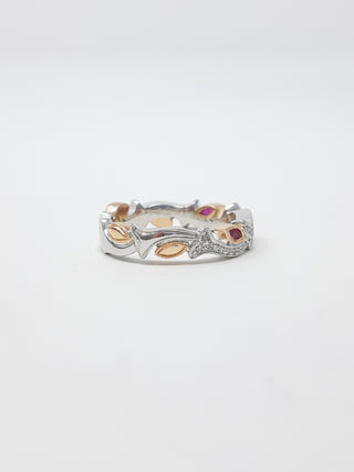 Anillo de oro blanco y rosa de dos tonos de 14 quilates con rubí de 0,20 quilates y diamante de 0,07 quilates