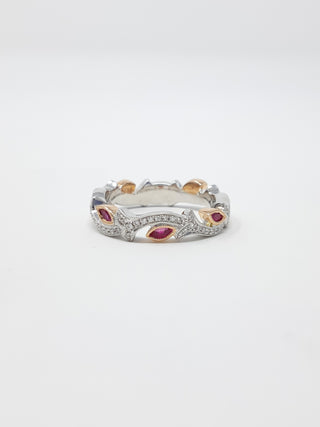 14K Two Tone White and Rose Gold 0.20cttw Ruby and 0.07cttw Diamond Ring